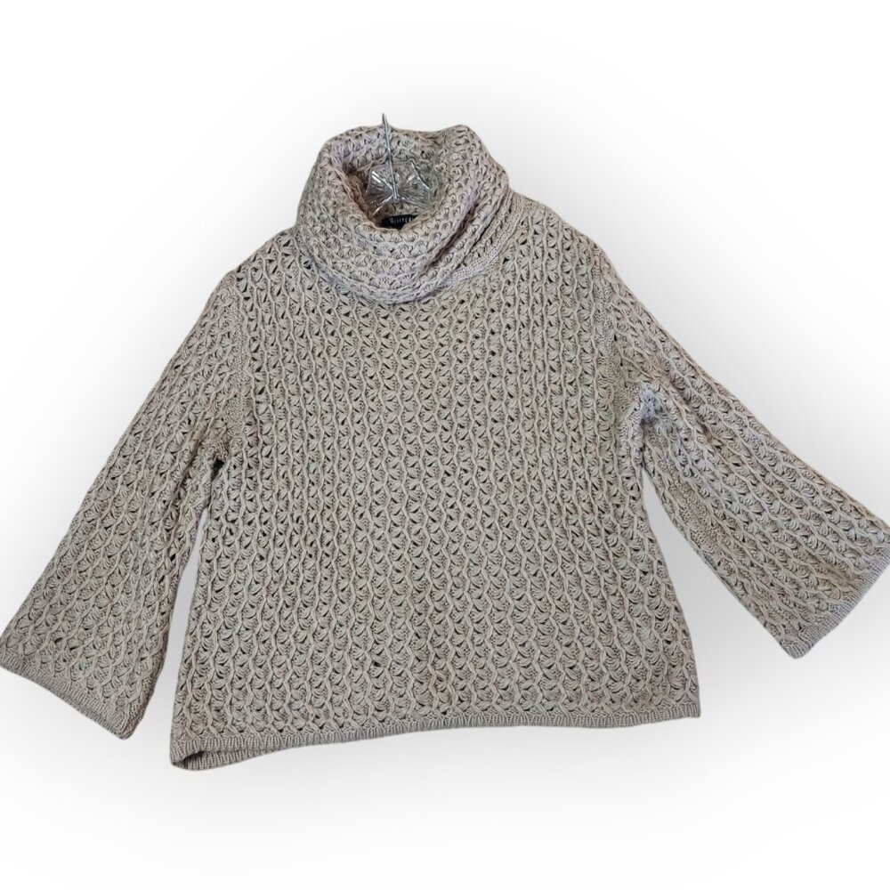 II Sisters Knit Sweater Womens Beige Cowlneck Oversized Wool Blend Boho Sz-M/L